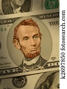 Close-up of Abraham Lincoln on the $5 bill