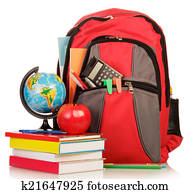 schulrucksack, mit, schulsachen schulrucksack, mit, schulsachen