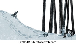 the children play outside in winter, sledding the children play outside in winter, sledding