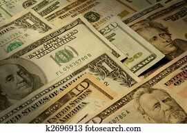 U.S. banknotes of various dollar denominations