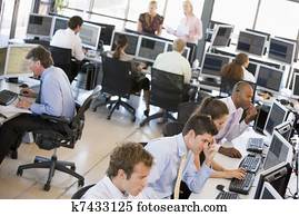 View Of Busy Stock Traders Office