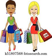 קניות, גברות, להביא, צבעוני, שקיות