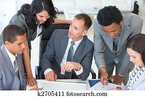 businessteam, trabajo junto, en, un, plan trabajo empresa