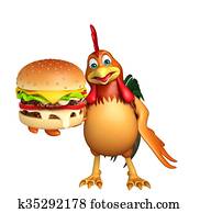 cute Chicken cartoon character with burger cute Chicken cartoon character with burger