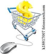Dollar sign in shopping cart and mouse