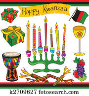 kwanzaa, clipart, elementos, e, ícones