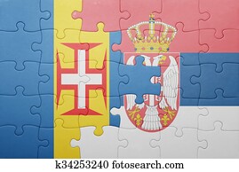 quebra-cabeça, com, a, bandeira nacional, de, madeira, e, sérvia, ., conceito quebra-cabeça, com, a, bandeira nacional, de, madeira, e, sérvia, ., conceito