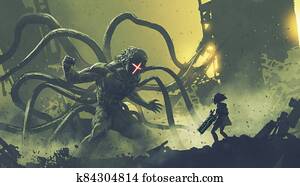 ילדה, לצפות, ה, ענקי, מפלצת