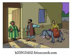 Chrismas story. Maria and Joseph are looking for a hotel. Chrismas story. Maria and Joseph are looking for a hotel.