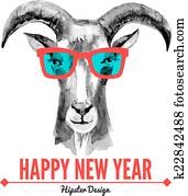 frohe weihnacht, und, frohes neues jahr, karte, mit, aquarell, portr?t frohe weihnacht, und, frohes neues jahr, karte, mit, aquarell, portr?t