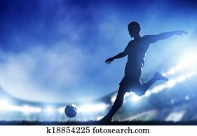 futebol, futebol, match., um, jogador, tiroteio, ligado, meta