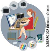 Graphic designer with a variety of tools Graphic designer with a variety of tools