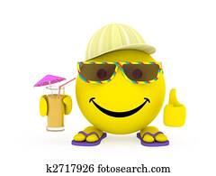 Happy face yellow ball in summer clothes Happy face yellow ball in summer clothes