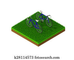 isometric blue bicycle on green grass isometric blue bicycle on green grass