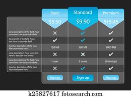 licht, prijzen, tafel, met, 3, opties, en, een, aanbevolen, plan