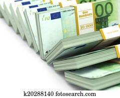 Row of packs of euro. Lots of cash money.