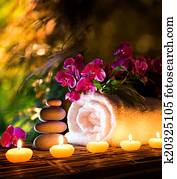 spa in garden, vertical composition