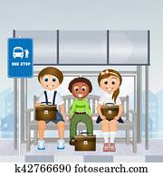 バス停 イラストレーション 1000 バス停 ストックアート Fotosearch