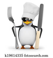 3d Penguin chef is ready for dinner 3d Penguin chef is ready for dinner