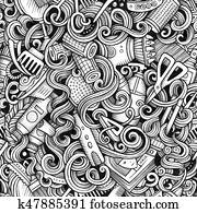 Graphic Hair salon hand drawn artistic doodles seamless pattern. Graphic Hair salon hand drawn artistic doodles seamless pattern.