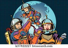 ראטרו, אסטרונאוטים, משפחה, אבא, אמא וילד