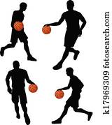 バスケットボール選手 シルエット コレクション 中に したたり ポジション クリップアート 切り張り イラスト 絵画 集 K Fotosearch