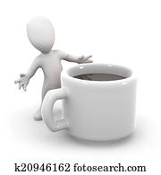 3d Little man has a coffee break 3d Little man has a coffee break