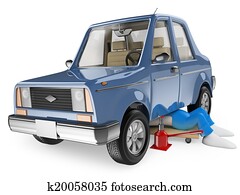 3D white people. Mechanic repairing a car 3D white people. Mechanic repairing a car