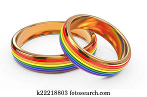 alegre, matrimonio, concepto, con, arco irirs, rings.