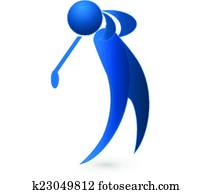 Golf player blue figure logo image vector icon