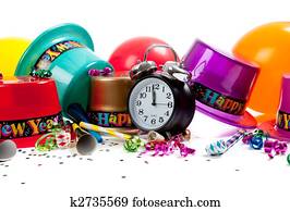 Happy New year celebration supplies on white Happy New year celebration supplies on white