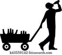 Man Drinking with beer wagon Man Drinking with beer wagon