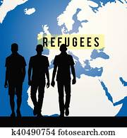 migration refugees and map of world in background illustration migration refugees and map of world in background illustration
