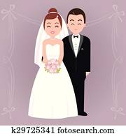 novia, y, novio., vector, ilustración