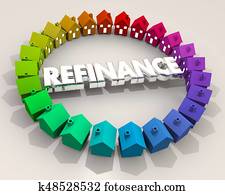 Refinance, empréstimo, lar, hipoteca, casas, dívida, 3d, ilustração