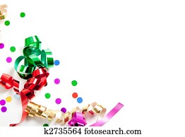 Ribbons and confetti on white with copy space Ribbons and confetti on white with copy space