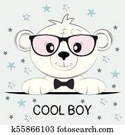 schattig, kleine beer, met, glasses.