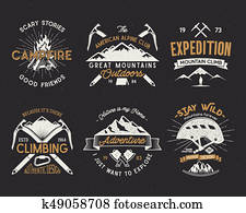 Set of mountain climbing labels, mountains expedition emblems, vintage hiking silhouettes logos and design elements. retro letterpress style isolated. Wilderness patches isolated on white Set of mountain climbing labels, mountains expedition emblems, vintage hiking silhouettes logos and design elements. retro letterpress style isolated. Wilderness patches isolated on white
