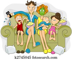 familia, mirando tele