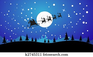 Flying Santa and Christmas Reindeer Flying Santa and Christmas Reindeer
