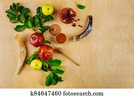 Jewish symbols for holiday Rosh Hashanah. Jewish symbols for holiday Rosh Hashanah.