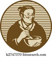 old woman or granny cooking ixing bowl