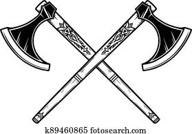 דוגמה, של, שני, עבור, ויקינג, גרזן, ב, חקיקה, style., עצב יסוד, ל, logo,, emblem,, sign,, poster,, card,, banner., וקטור, דוגמה