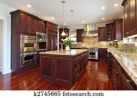 מטבח, עם, דובדבן, עץ, cabinetry
