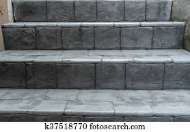 Madera dura, escalera, con, piedra, azulejo, pared Colección de foto