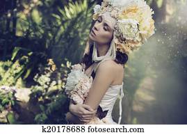 fabuloso, morena, mulher, em, a, selva