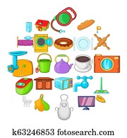 Housecraft, ícones, jogo, caricatura, estilo