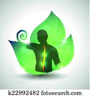 Human spine health care, Human spine silhouette and green leaf at the background. Human spine health care, Human spine silhouette and green leaf at the background.