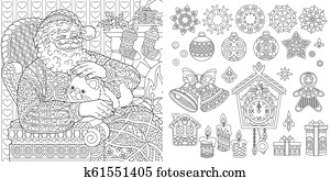 New Year coloring page. Christmas ornaments set New Year coloring page. Christmas ornaments set