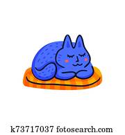 Pet grooming concept. Blue cat sleeping on a pad. Cat care, grooming, hygiene, health. Pet shop, accessories. Flat style vector illustration on white background Pet grooming concept. Blue cat sleeping on a pad. Cat care, grooming, hygiene, health. Pet shop, accessories. Flat style vector illustration on white background